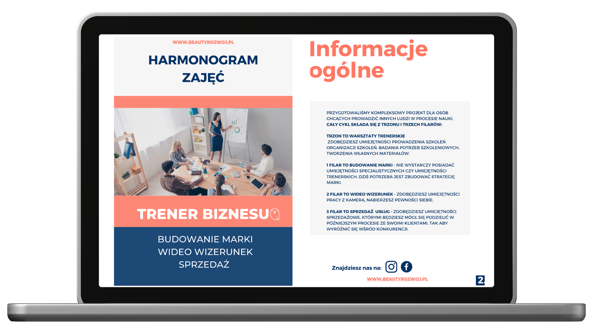 Pierwsze 2 strony harmonogramu szkolenia Trener Biznesu